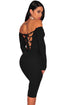 Sexy Black Lace Up Back Long Sleeve Off Shoulder Dress